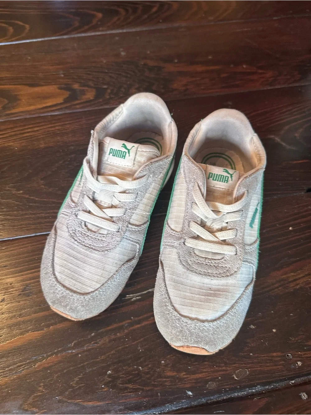 Puma Kids Gray Sneakers with Green Stripe